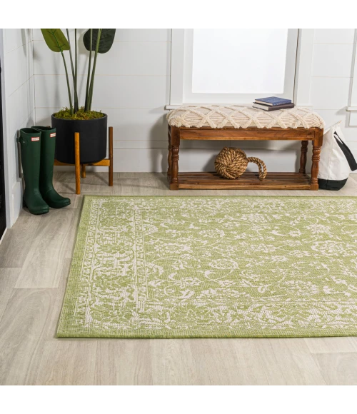 Tela Bohemian Textured Weave Floral Green/Cream 4 ft. x 6 ft. Indoor/Outdoor Area Rug