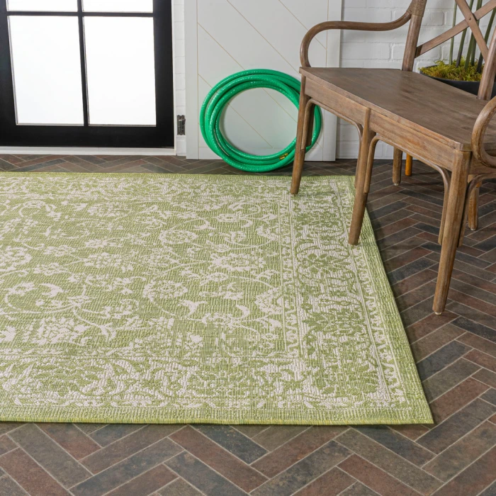 Tela Bohemian Textured Weave Floral Green/Cream 5 ft. x 8 ft. Indoor/Outdoor Area Rug