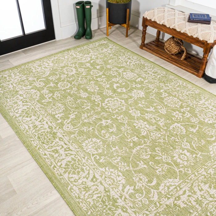 Tela Bohemian Textured Weave Floral Green/Cream 5 ft. x 8 ft. Indoor/Outdoor Area Rug