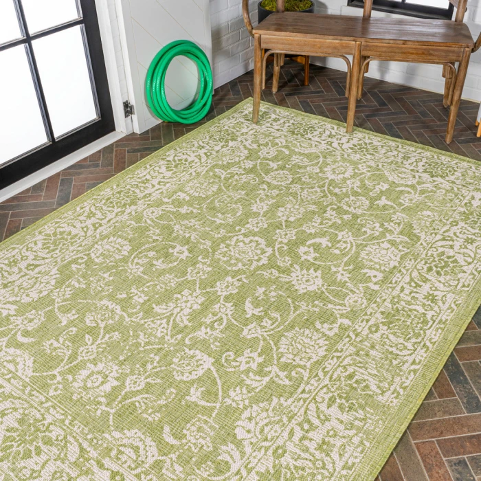 Tela Bohemian Textured Weave Floral Green/Cream 5 ft. x 8 ft. Indoor/Outdoor Area Rug
