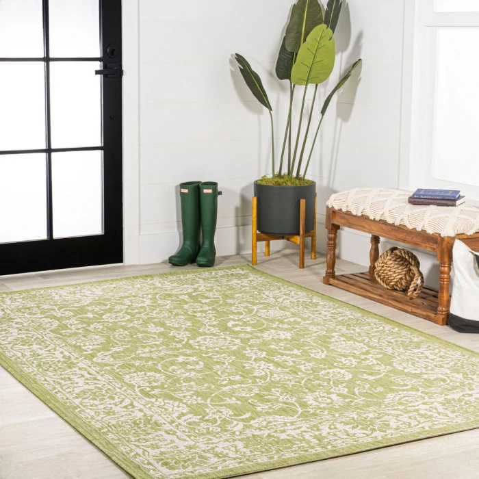 Tela Bohemian Textured Weave Floral Green/Cream 5 ft. x 8 ft. Indoor/Outdoor Area Rug