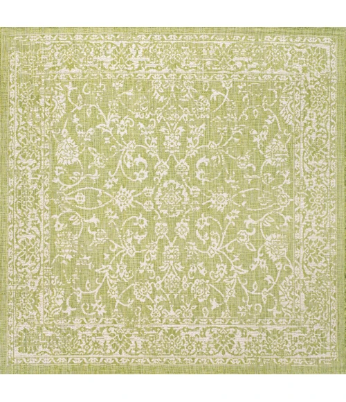 Tela Bohemian Textured Weave Floral Green/Cream 5' Square Indoor/Outdoor Area Rug