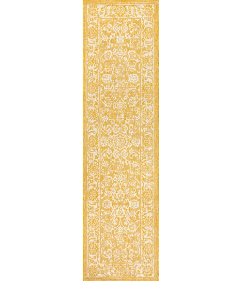 Tela Bohemian Textured Weave Floral Yellow/Cream 2 ft. x 8 ft. Indoor/Outdoor Runner Rug