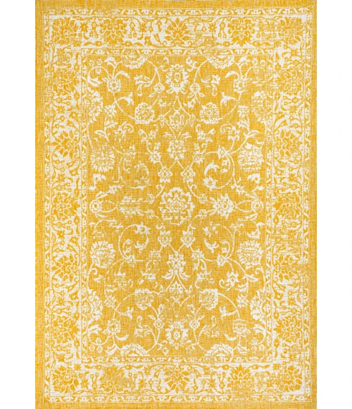 Tela Bohemian Textured Weave Floral Yellow/Cream 8 ft. x 10 ft. Indoor/Outdoor Area Rug