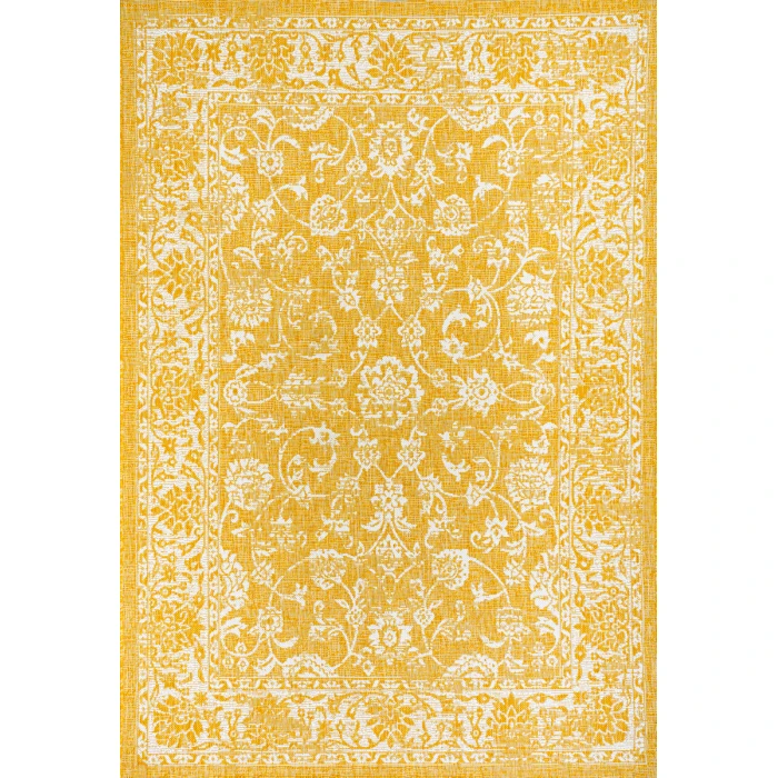 Tela Bohemian Textured Weave Floral Yellow/Cream 4 ft. x 6 ft. Indoor/Outdoor Area Rug