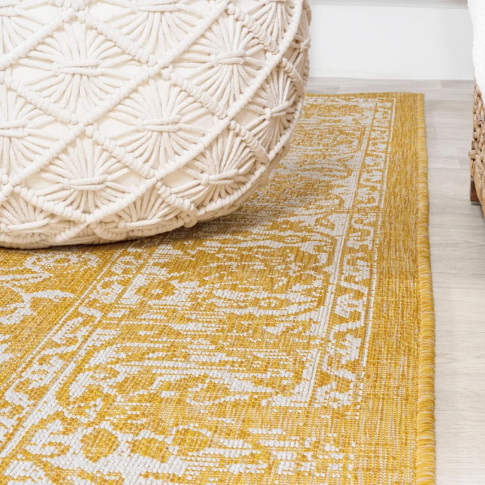 Tela Bohemian Textured Weave Floral Yellow/Cream 2 ft. x 10 ft. Indoor/Outdoor Runner Rug