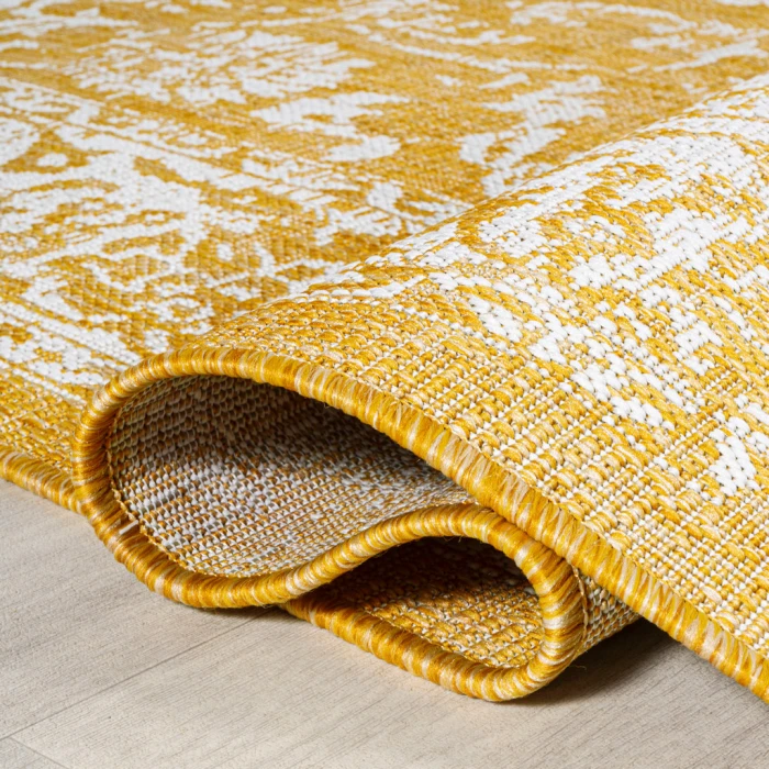 Tela Bohemian Textured Weave Floral Yellow/Cream 2 ft. x 10 ft. Indoor/Outdoor Runner Rug
