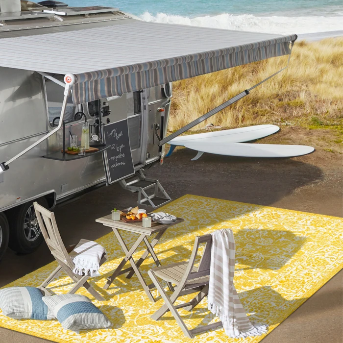 Tela Bohemian Textured Weave Floral Yellow/Cream 2 ft. x 10 ft. Indoor/Outdoor Runner Rug