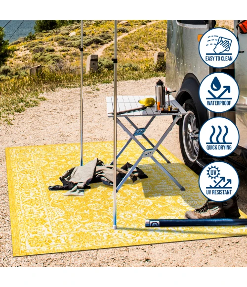 Tela Bohemian Textured Weave Floral Yellow/Cream 2 ft. x 8 ft. Indoor/Outdoor Runner Rug