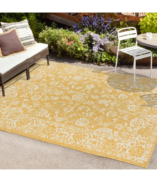 Tela Bohemian Textured Weave Floral Yellow/Cream 8 ft. x 10 ft. Indoor/Outdoor Area Rug