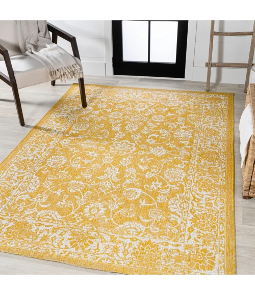 Tela Bohemian Textured Weave Floral Yellow/Cream 8 ft. x 10 ft. Indoor/Outdoor Area Rug