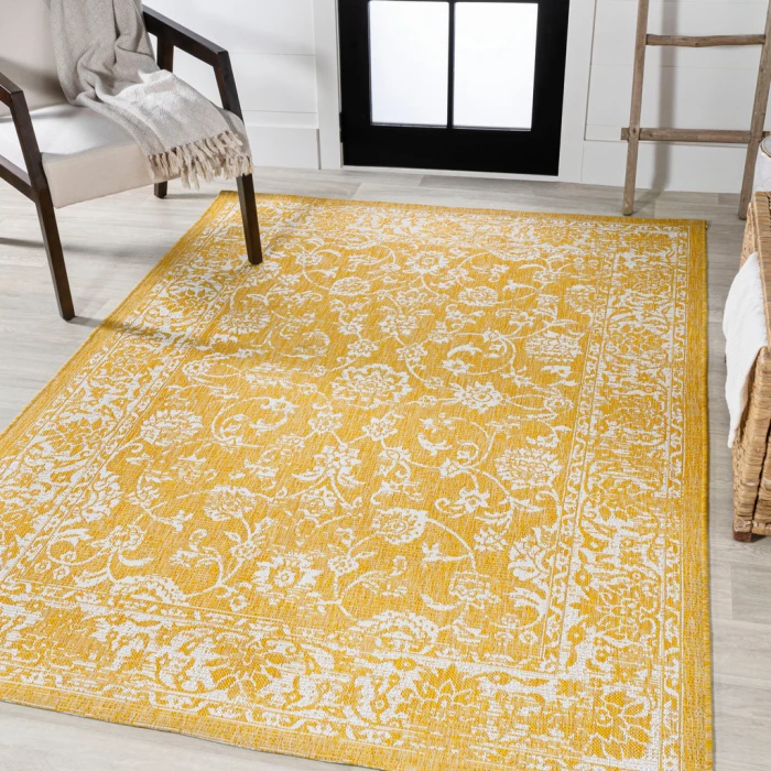 Tela Bohemian Textured Weave Floral Yellow/Cream 4 ft. x 6 ft. Indoor/Outdoor Area Rug