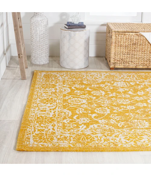 Tela Bohemian Textured Weave Floral Yellow/Cream 8 ft. x 10 ft. Indoor/Outdoor Area Rug