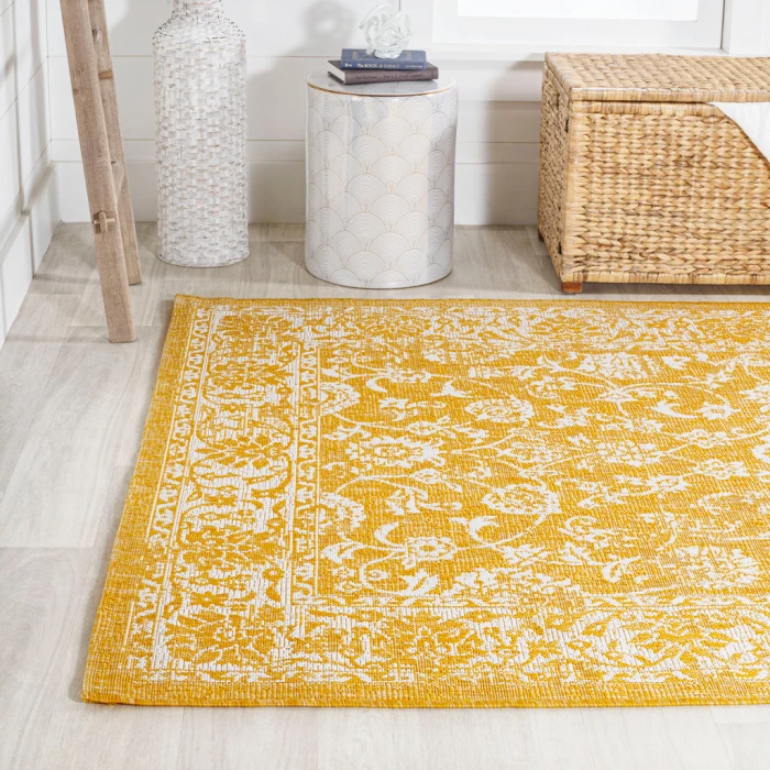 Tela Bohemian Textured Weave Floral Yellow/Cream 4 ft. x 6 ft. Indoor/Outdoor Area Rug