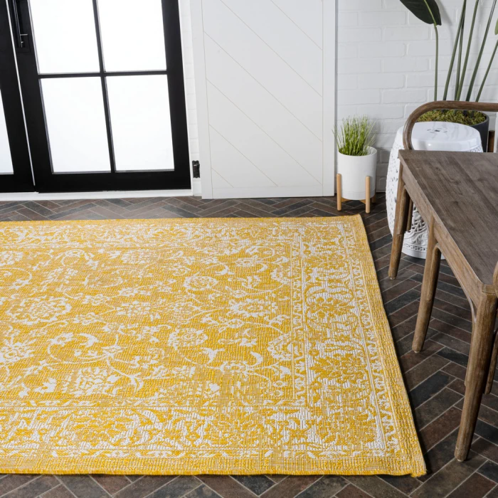 Tela Bohemian Textured Weave Floral Yellow/Cream 4 ft. x 6 ft. Indoor/Outdoor Area Rug