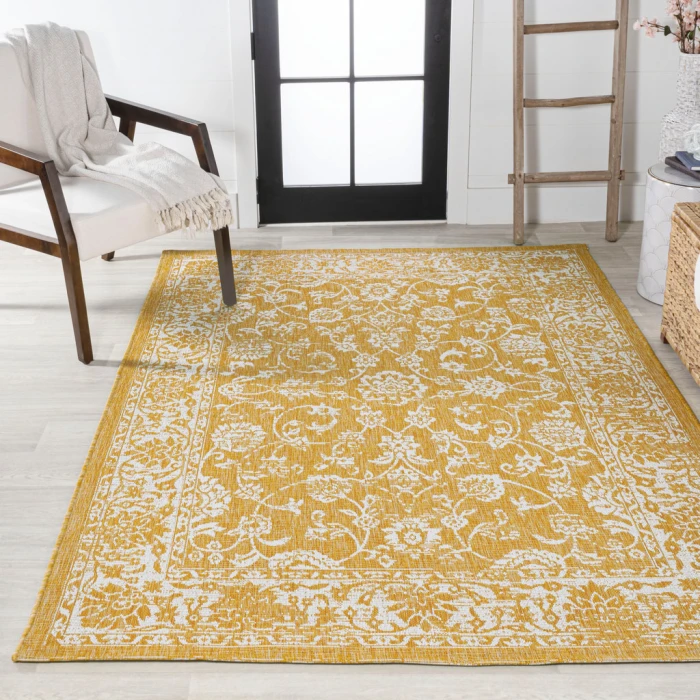 Tela Bohemian Textured Weave Floral Yellow/Cream 4 ft. x 6 ft. Indoor/Outdoor Area Rug