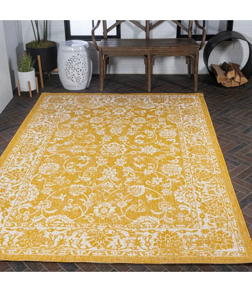 Tela Bohemian Textured Weave Floral Yellow/Cream 8 ft. x 10 ft. Indoor/Outdoor Area Rug