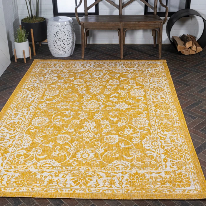 Tela Bohemian Textured Weave Floral Yellow/Cream 4 ft. x 6 ft. Indoor/Outdoor Area Rug