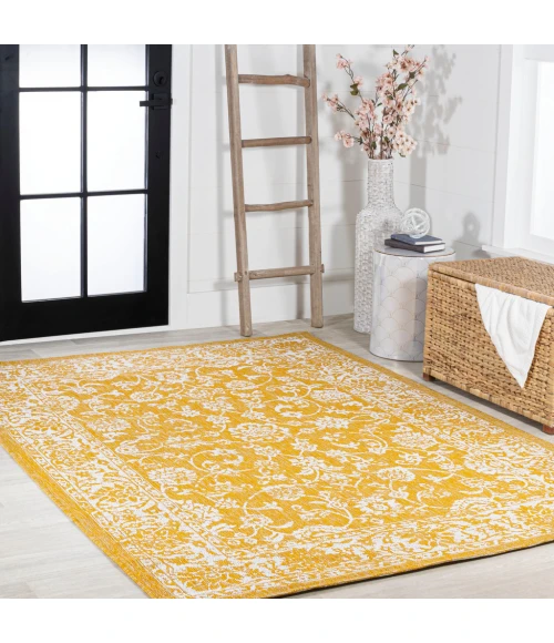 Tela Bohemian Textured Weave Floral Yellow/Cream 8 ft. x 10 ft. Indoor/Outdoor Area Rug