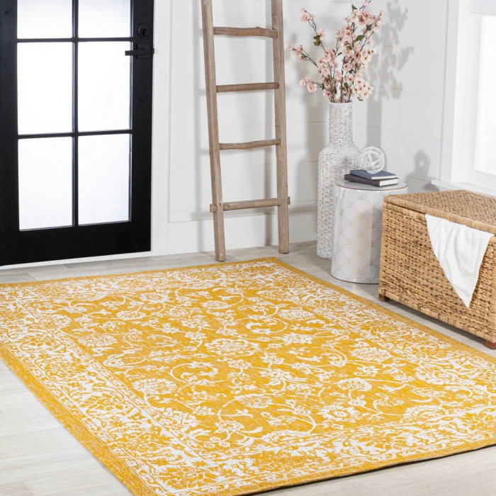 Tela Bohemian Textured Weave Floral Yellow/Cream 4 ft. x 6 ft. Indoor/Outdoor Area Rug