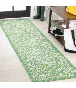 Jonathany Santa Monica SMB100F Cream/Green Area Rug 2 ft. 2 in. X 10 ft. Runner