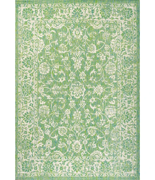 Tela Bohemian Textured Weave Floral Cream/Green 4 ft. x 6 ft. Indoor/Outdoor Area Rug