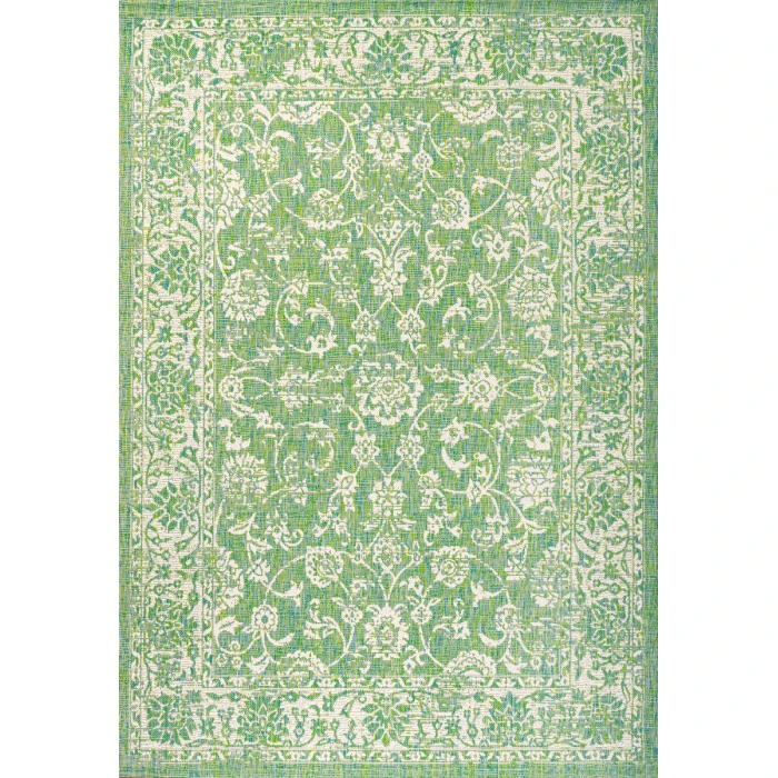Tela Bohemian Textured Weave Floral Cream/Green 9 ft. x 12 ft. Indoor/Outdoor Area Rug