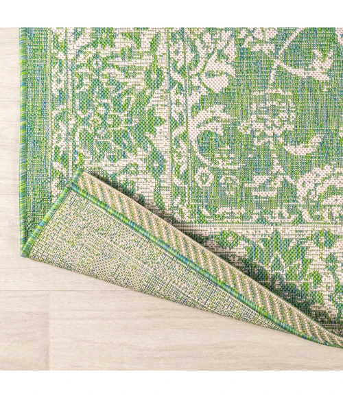 Tela Bohemian Textured Weave Floral Cream/Green 5' Square Indoor/Outdoor Area Rug