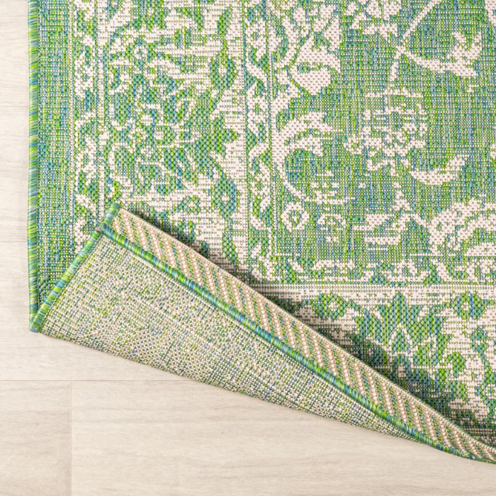 Tela Bohemian Textured Weave Floral Cream/Green 2 ft. x 10 ft. Indoor/Outdoor Runner Rug