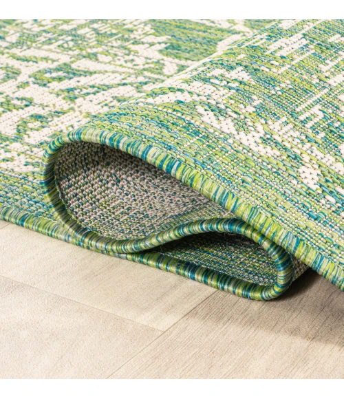 Tela Bohemian Textured Weave Floral Cream/Green 5' Square Indoor/Outdoor Area Rug