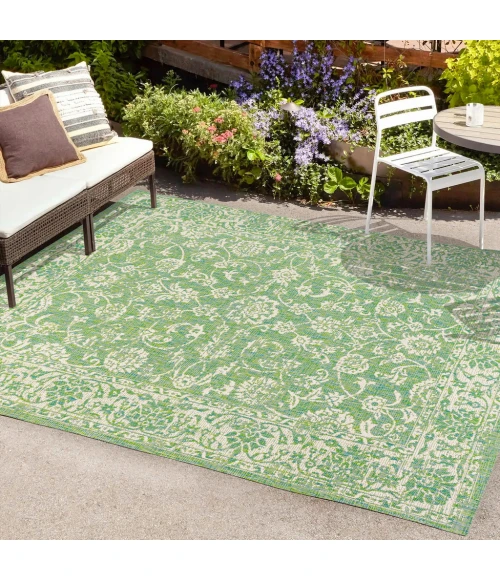 Tela Bohemian Textured Weave Floral Cream/Green 4 ft. x 6 ft. Indoor/Outdoor Area Rug