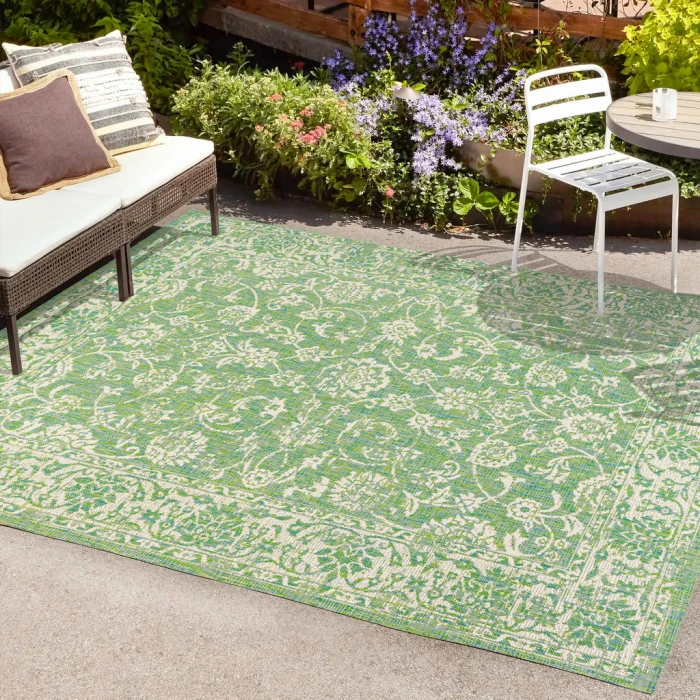 Tela Bohemian Textured Weave Floral Cream/Green 9 ft. x 12 ft. Indoor/Outdoor Area Rug