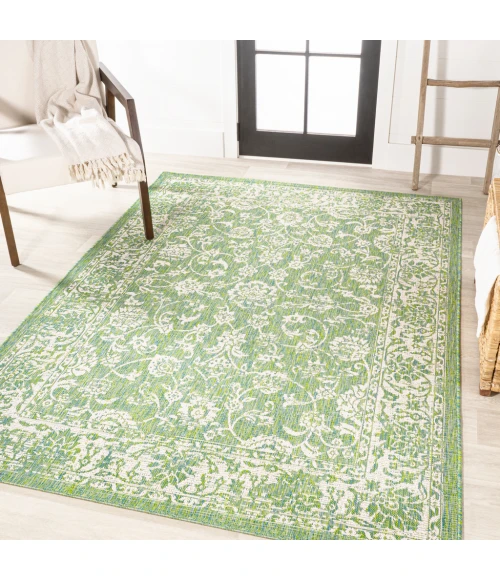 Tela Bohemian Textured Weave Floral Cream/Green 4 ft. x 6 ft. Indoor/Outdoor Area Rug