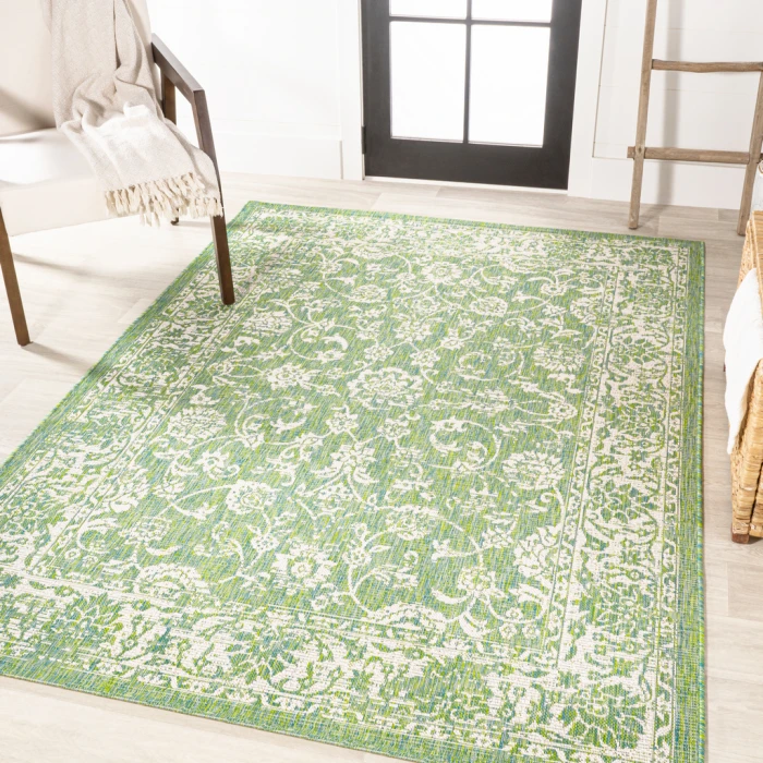 Tela Bohemian Textured Weave Floral Cream/Green 9 ft. x 12 ft. Indoor/Outdoor Area Rug