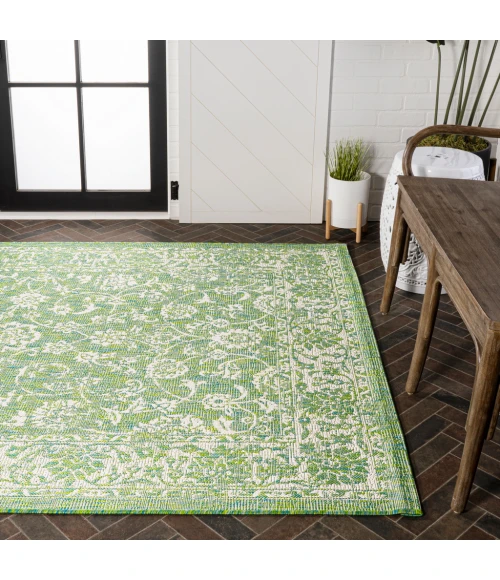 Tela Bohemian Textured Weave Floral Cream/Green 4 ft. x 6 ft. Indoor/Outdoor Area Rug