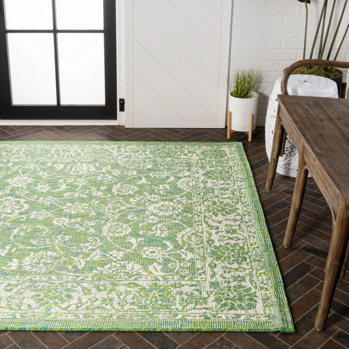 Tela Bohemian Textured Weave Floral Cream/Green 9 ft. x 12 ft. Indoor/Outdoor Area Rug