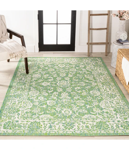 Tela Bohemian Textured Weave Floral Cream/Green 4 ft. x 6 ft. Indoor/Outdoor Area Rug