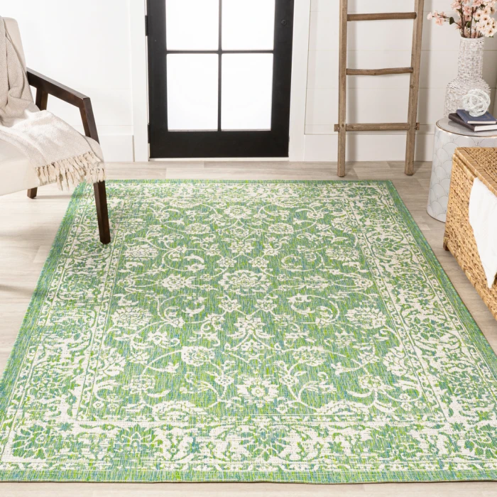 Tela Bohemian Textured Weave Floral Cream/Green 9 ft. x 12 ft. Indoor/Outdoor Area Rug