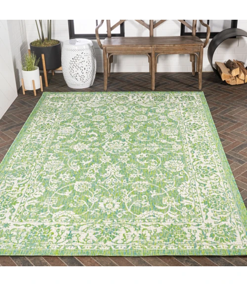 Tela Bohemian Textured Weave Floral Cream/Green 4 ft. x 6 ft. Indoor/Outdoor Area Rug