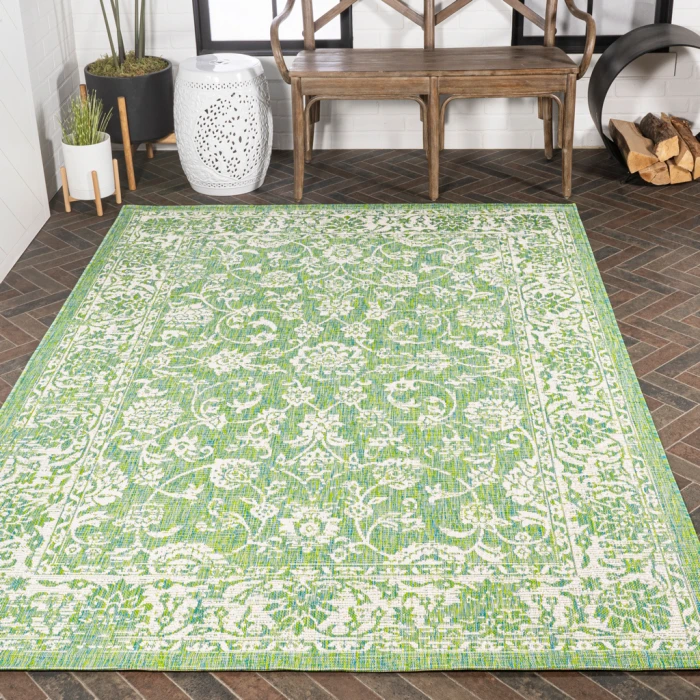 Tela Bohemian Textured Weave Floral Cream/Green 9 ft. x 12 ft. Indoor/Outdoor Area Rug