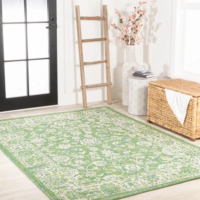 Tela Bohemian Textured Weave Floral Cream/Green 9 ft. x 12 ft. Indoor/Outdoor Area Rug