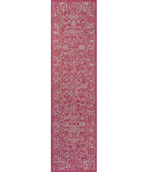 Tela Bohemian Textured Weave Floral Fuchsia/Light Gray 2 ft. x 10 ft. Indoor/Outdoor Runner Rug