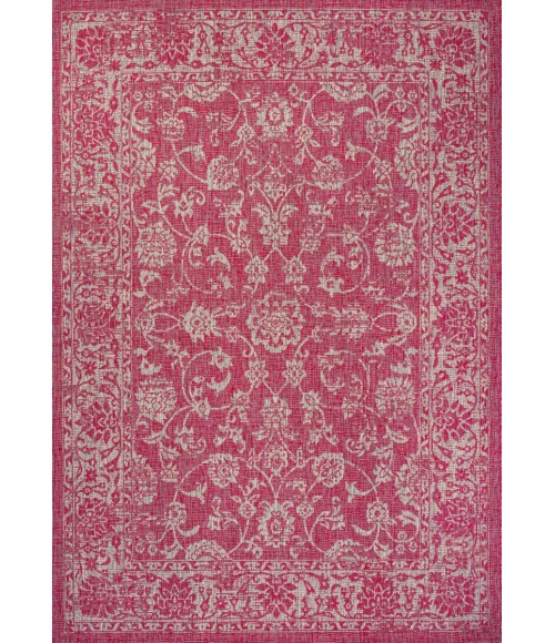Tela Bohemian Textured Weave Floral Fuchsia/Light Gray 4 ft. x 6 ft. Indoor/Outdoor Area Rug