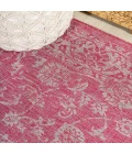 Tela Bohemian Textured Weave Floral Fuchsia/Light Gray 5' Round Indoor/Outdoor Area Rug