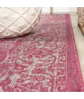 Tela Bohemian Textured Weave Floral Fuchsia/Light Gray 5' Round Indoor/Outdoor Area Rug