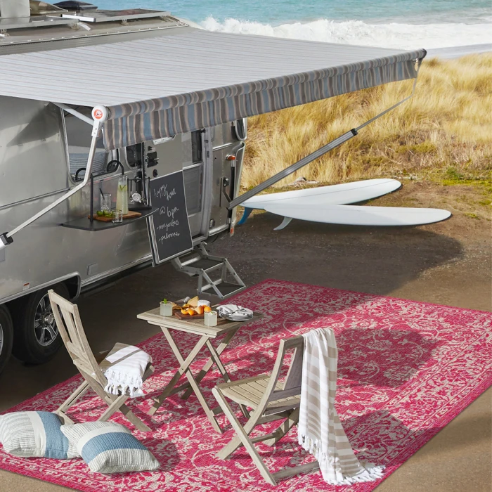 Tela Bohemian Textured Weave Floral Fuchsia/Light Gray 2 ft. x 10 ft. Indoor/Outdoor Runner Rug