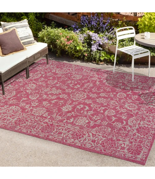 Tela Bohemian Textured Weave Floral Fuchsia/Light Gray 4 ft. x 6 ft. Indoor/Outdoor Area Rug