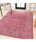 Tela Bohemian Textured Weave Floral Fuchsia/Light Gray 4 ft. x 6 ft. Indoor/Outdoor Area Rug