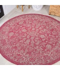 Tela Bohemian Textured Weave Floral Fuchsia/Light Gray 5' Round Indoor/Outdoor Area Rug