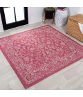 Tela Bohemian Textured Weave Floral Fuchsia/Light Gray 5' Square Indoor/Outdoor Area Rug
